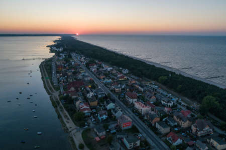 Aerial drone view of Chalupy Hel Penisula Baltic sea in Polandのeditorial素材