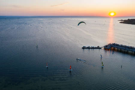 Aerial view of sunset in Hel penisula Jastarnia Puck Bay Baltic Seaのeditorial素材
