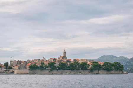 Sailing on adriatic sea Korcula Makarska Korcula Croatia. Yacht in marina, sailing in Croatia.のeditorial素材
