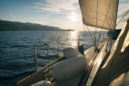 Sailing on adriatic sea Korcula Makarska Korcula Croatia. Yacht in marina, sailing in Croatia.