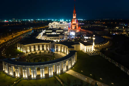 Aerial drone night viwe of The Land Of Legends Belek Antalya Turkeyのeditorial素材
