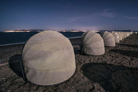 Night beach in Greece Family vacations holiday in Greek island