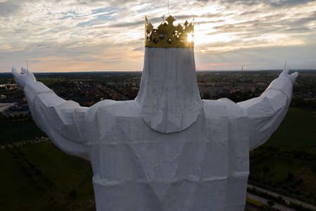 Aerial view of the statue of King Jesus Christ in Swiebodzin Polandの写真素材