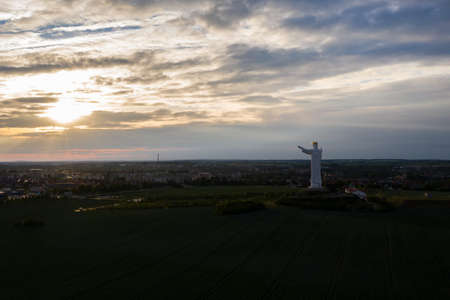 Aerial view of the statue of King Jesus Christ in Swiebodzin Polandの写真素材