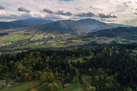 Beskid mountains in Zywiec Poland, Polish mountains and hills aerial drone photoの写真素材