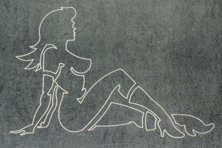 Woman engraved on a ceramic plateの写真素材