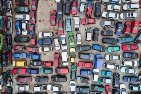 Car Scrapyard auto wrecks Junk Yards Aerial Drone photo