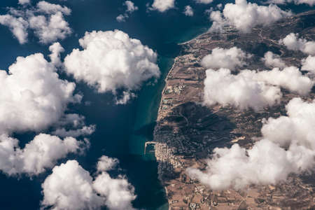 Islands on the aegaean sea Greece aerial airplane viewの写真素材