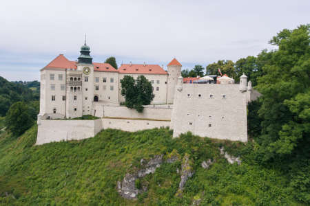 Aerial drone view of Pieskowa Skala Castle, Ojcow, Polandのeditorial素材