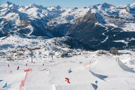 Aerial drone view of Madonna di Campiglio and ursus snowpark in Val Rendena dolomites trentino Italyのeditorial素材