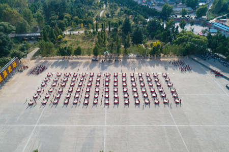 Shaolin temple training Martial arts in China Asia aerial drone photoのeditorial素材