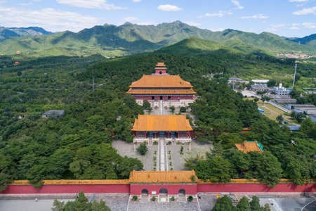 Ming Tombs Changling mausoleum in China Asia aerial drone photoのeditorial素材
