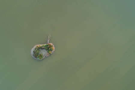 Fish breeding ponds, fish pond in Bielsko Biala, Beskid Mountains Poland Aerial drone photoの写真素材