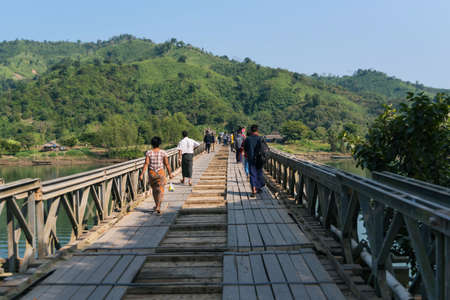 MRAUK U, RAKHINE STATE / MYANMAR - 6 December 2015: Bridge crossing in Mrauk U in Myanmar Asiaのeditorial素材