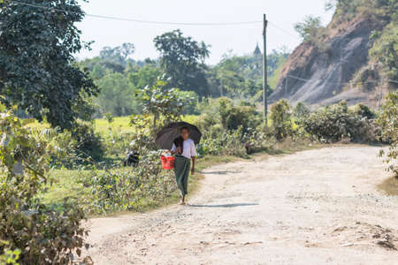 MRAUK U, RAKHINE STATE / MYANMAR - 6 December 2015: Streets of Mrauk U in Myanmar Asiaのeditorial素材