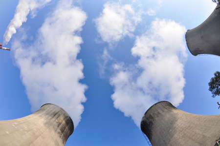 Smoky chimneys of heating plant powerhouse Siersza Lesser Poland