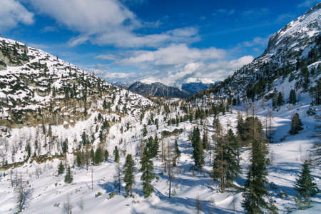 Dachstein Krippenstein mountains in Obertraun, Austria aerial drone photo viewの写真素材