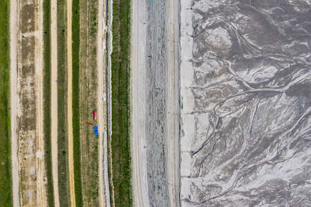 Industrial mine, abstract sendimentation tank of copper mine , turquoise water like river delta....