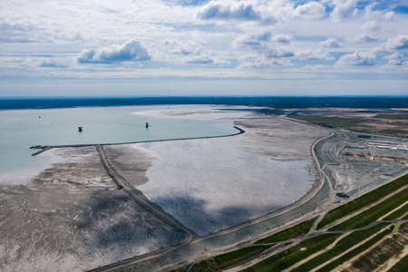 Industrial mine, abstract sendimentation tank of copper mine , turquoise water like river delta....