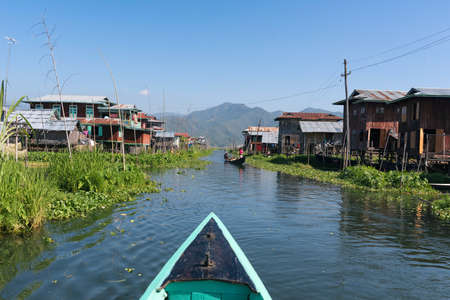 Canoe trip on Inle lake in Nyaungshwe Township of Shan State. Shan Hills in Myanmar Burma in Asiaの写真素材