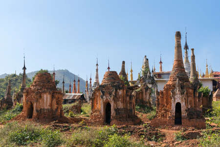 Shwe Indein Pagoda, Buddhist pagodas in the village of Indein, Inle Lake in Shan State, Myanmar Burmaの写真素材