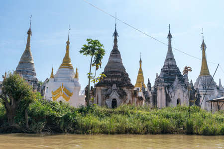 Shwe Indein Pagoda, Buddhist pagodas in the village of Indein, Inle Lake in Shan State, Myanmar Burmaの写真素材