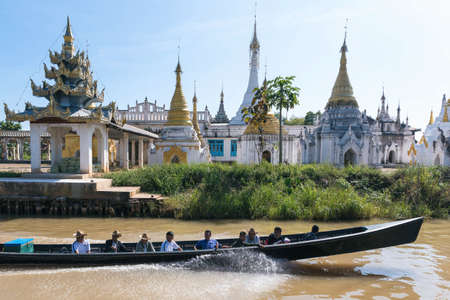 Shwe Indein Pagoda, Buddhist pagodas in the village of Indein, Inle Lake in Shan State, Myanmar Burmaの写真素材