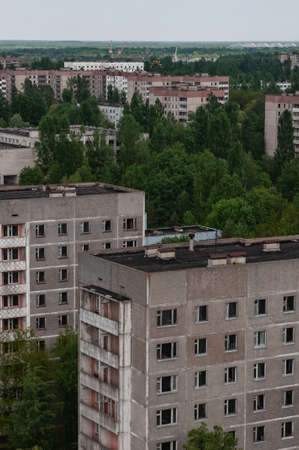 Panorama of Prypiat city, Chernobyl exclusion Zone. Chernobyl Nuclear Power Plant Zone of Alienation...