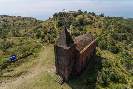 Bokor church in Kampot Cambodia, Bokor national park cambodia Aerial drone Photo asiaの写真素材