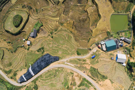 Rice Fields, rice terrace Paddy in Sa Pa Lao Cai Vietnam Asia Aerial Drone Photo View