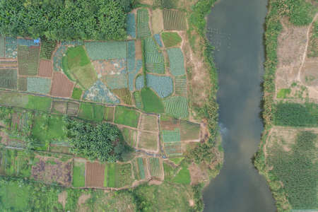 Hanoi fields on Red River Delta in Vietnam Aerial Drone Photo view