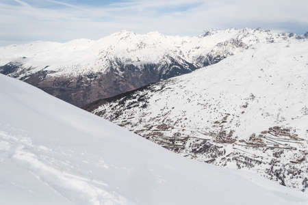 Les Menuires resort in winter. French alps in winter, snowy mountains in France Europe