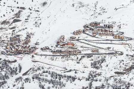 Les Menuires resort in winter. French alps in winter, snowy mountains in France Europe