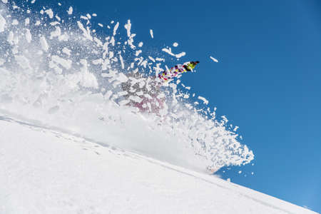 Freeride in Risoul resort, French alps in winter, snowy mountains in France Europeの写真素材
