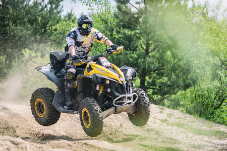 BUKOWNO / POLAND - 4 June 2016: Offroad 4x4 sand rally, quad bike, motocross, atv, off road cars in...