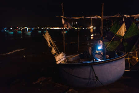 Mui ne fishemans village at night in Vietnam, Asiaの写真素材