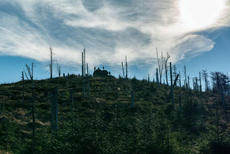 Polish mountains in Silesia Beskid in Szczyrk. Skrzyczne hill inPoland in autumn, fall season aerial...