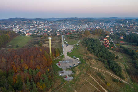 Bledowska Desert sand the largest area of quicksand in Poland. Located on the border of the Silesian Upland, Bledow, Klucze and village of Chechlo, large forest area aerial drone viewの写真素材