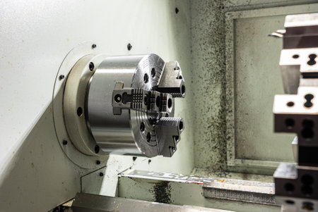 Cnc machine. The CNC lathe machine or Turning machine. Turning numerical control machine with tools...