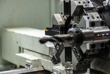 Cnc machine. The CNC lathe machine or Turning machine. Turning numerical control machine with tools and chuck fot automotive.の写真素材