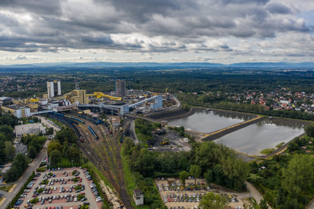 Coal mine in Poland. Mine janina in Libiaz. Industrial abstract sendimentation tank of mine in...