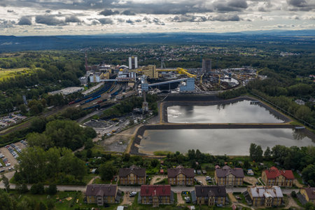 Coal mine in Poland. Mine janina in Libiaz. Industrial abstract sendimentation tank of mine in...