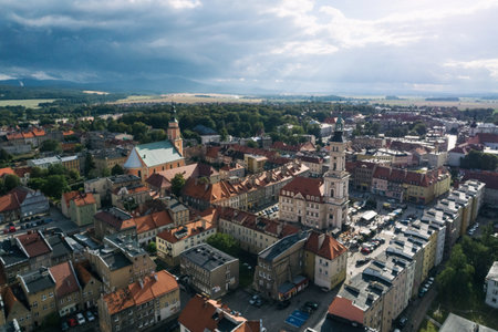 Food truck rally, fast food in glucholazy polandparty aerial drone photo viewの写真素材