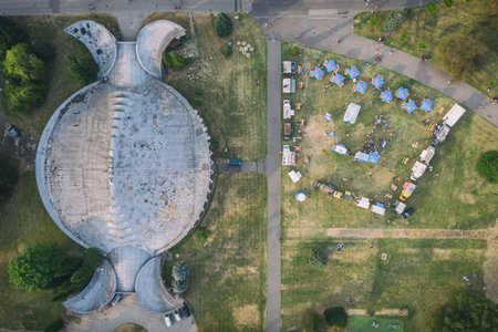 Silesia Park in Chorzow Katowice, Silesia Stadium in Chorzow Silesia Poland aerial drone photo viewのeditorial素材