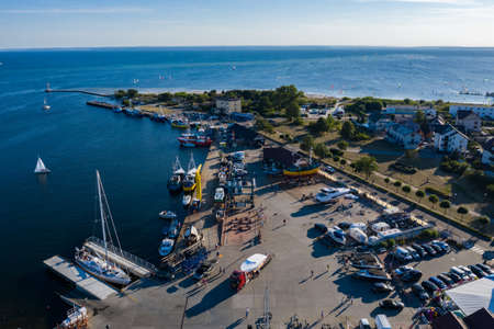 Aerial view of marina in Jastarnia. Hel peninsula harbor in Puck Bay Baltic Sea Poland drone photoのeditorial素材