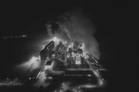 Methanol and ethanol factory at night. Polish producer of methanol and ethanol produced from corn...