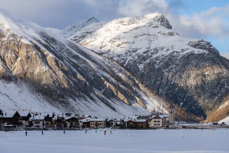 Town of Livigno in winter. Livigno landskapes in Lombardy, Italy, located in the Italian Alps, near the Swiss borderの写真素材