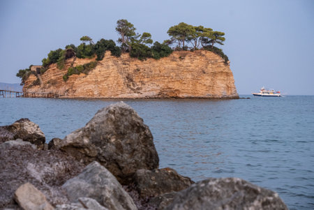 Cameo Wedding Island in Zakynthos, Greece. Greek island with wooden bridge. Cameo island in Greece.の写真素材