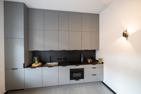 Modern furnished kitchen with household appliances and a dining room. Interior of a Modern Kitchen...