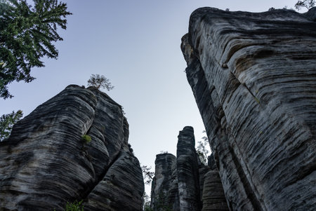 National Park of Adrspach Teplice rocks. Adrspach Teplice Rocks mountain range in Central Sudetes part of the Table Mountains. Beautiful limestone sandstones rocks in Adrspach, Czech Republic.の写真素材